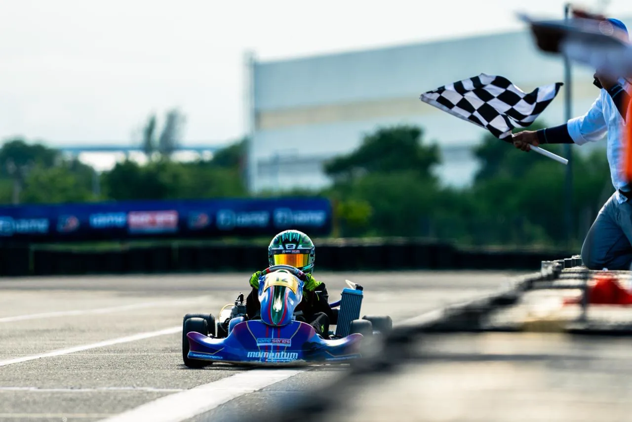 Vidyuth takes the checkered flag in kart number 12